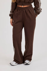 Distressed Print Wide Leg Jogger - Chocolate