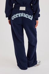 Star Puff Print Wide Leg Jogger - Navy Blue