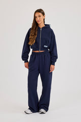 Star Puff Print Wide Leg Jogger - Navy Blue