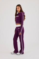 Embroidered Fitted Zip Hoodie & Fitted Flare – Cosmic Purple
