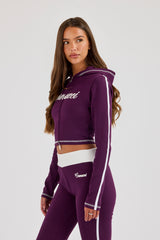 Embroidered Fitted Zip Hoodie - Cosmic Purple