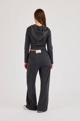 86 Appliqued Fitted Zip Hoodie & Low Rise Baggy Jogger - Charcoal