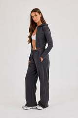 86 Appliqued Fitted Zip Hoodie & Low Rise Baggy Jogger - Charcoal
