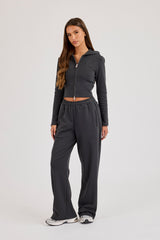 86 Applique Fitted Zip Hoodie - Charcoal