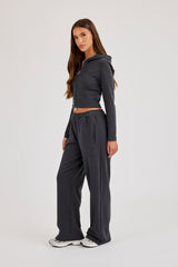 86 Appliqued Fitted Zip Hoodie & Low Rise Baggy Jogger - Charcoal