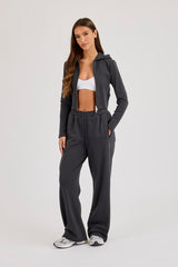 86 Appliqued Fitted Zip Hoodie & Low Rise Baggy Jogger - Charcoal