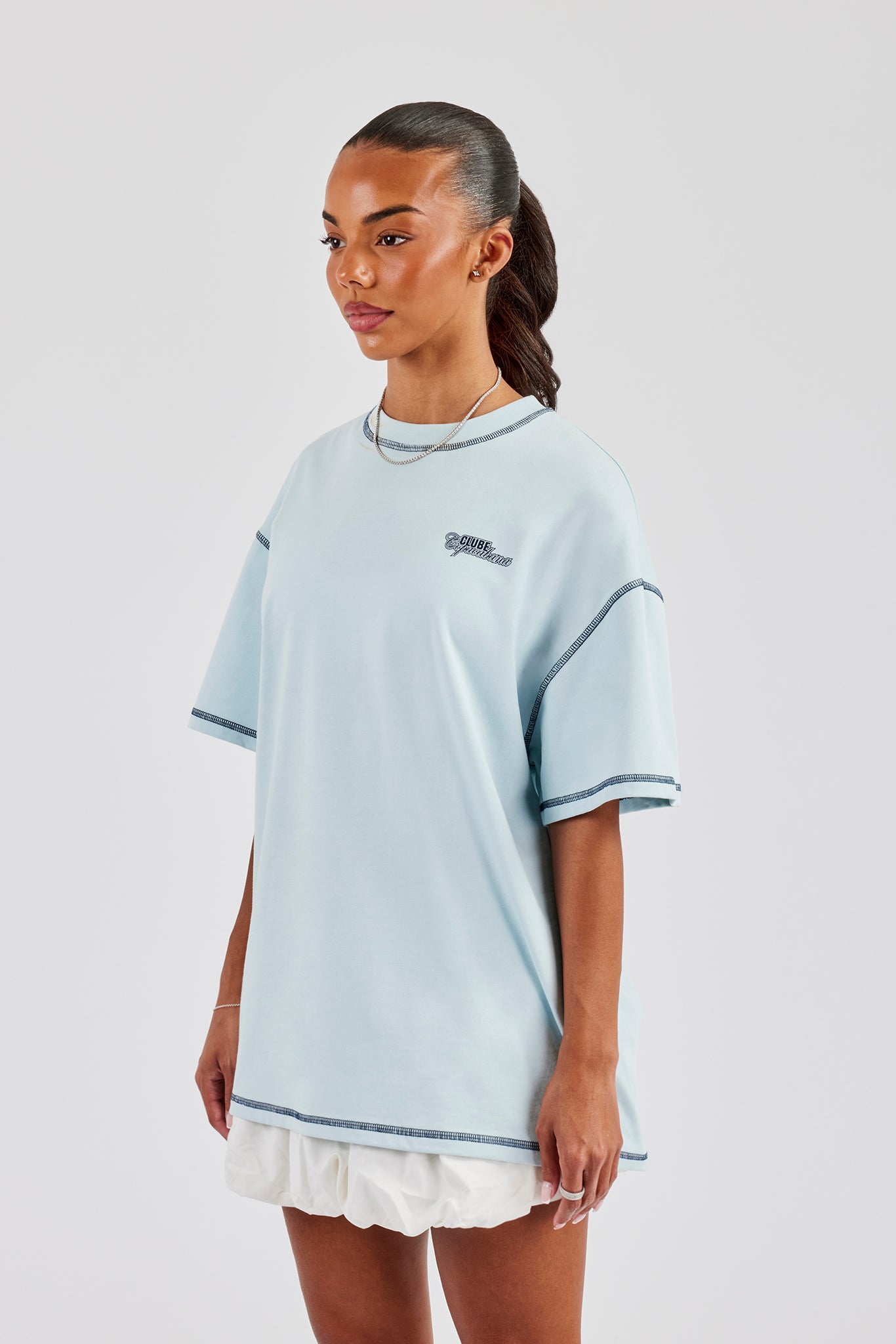 Copacabana Contrast Stitch Oversized T-Shirt - Baby Blue