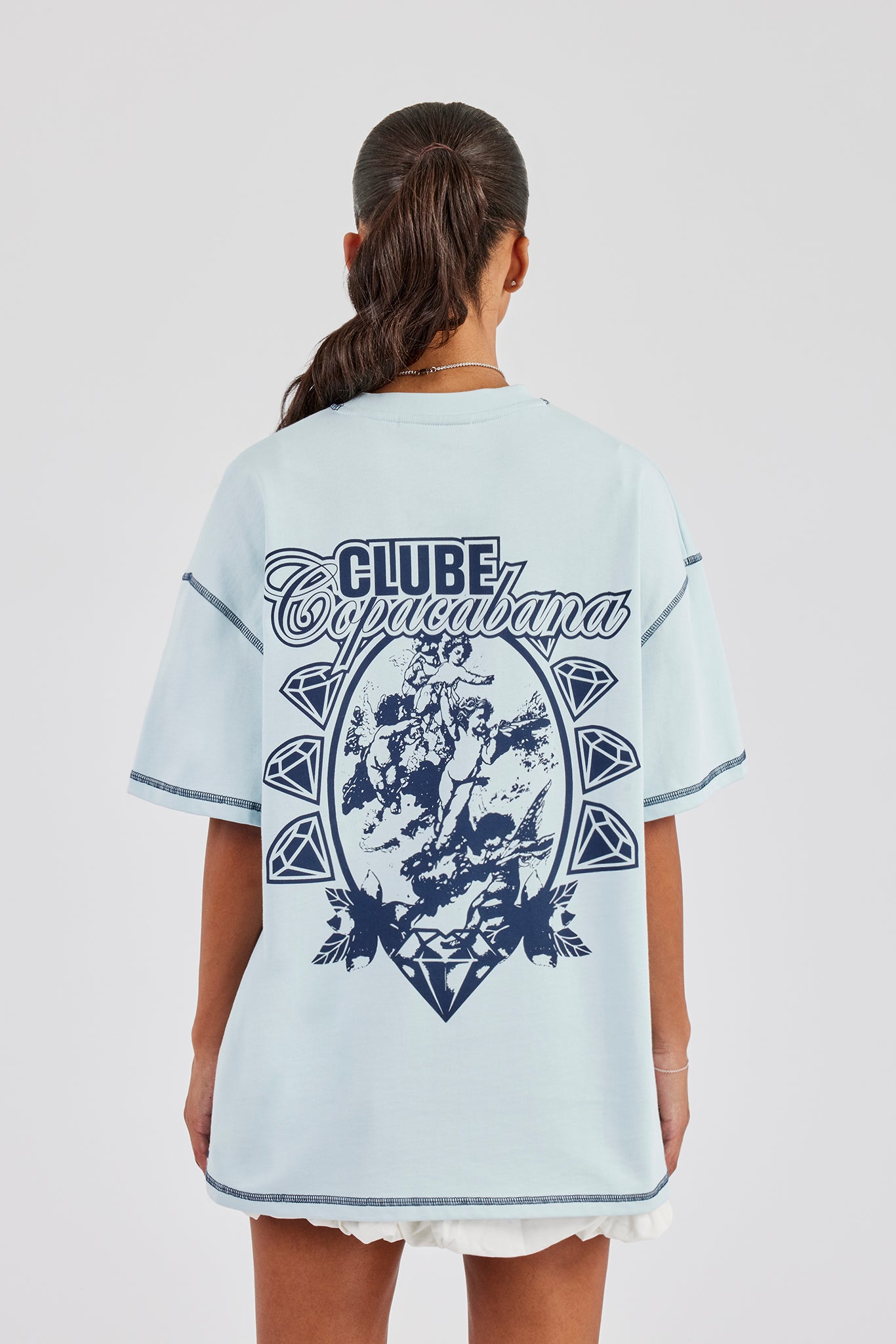 Copacabana Contrast Stitch Oversized T-Shirt - Baby Blue