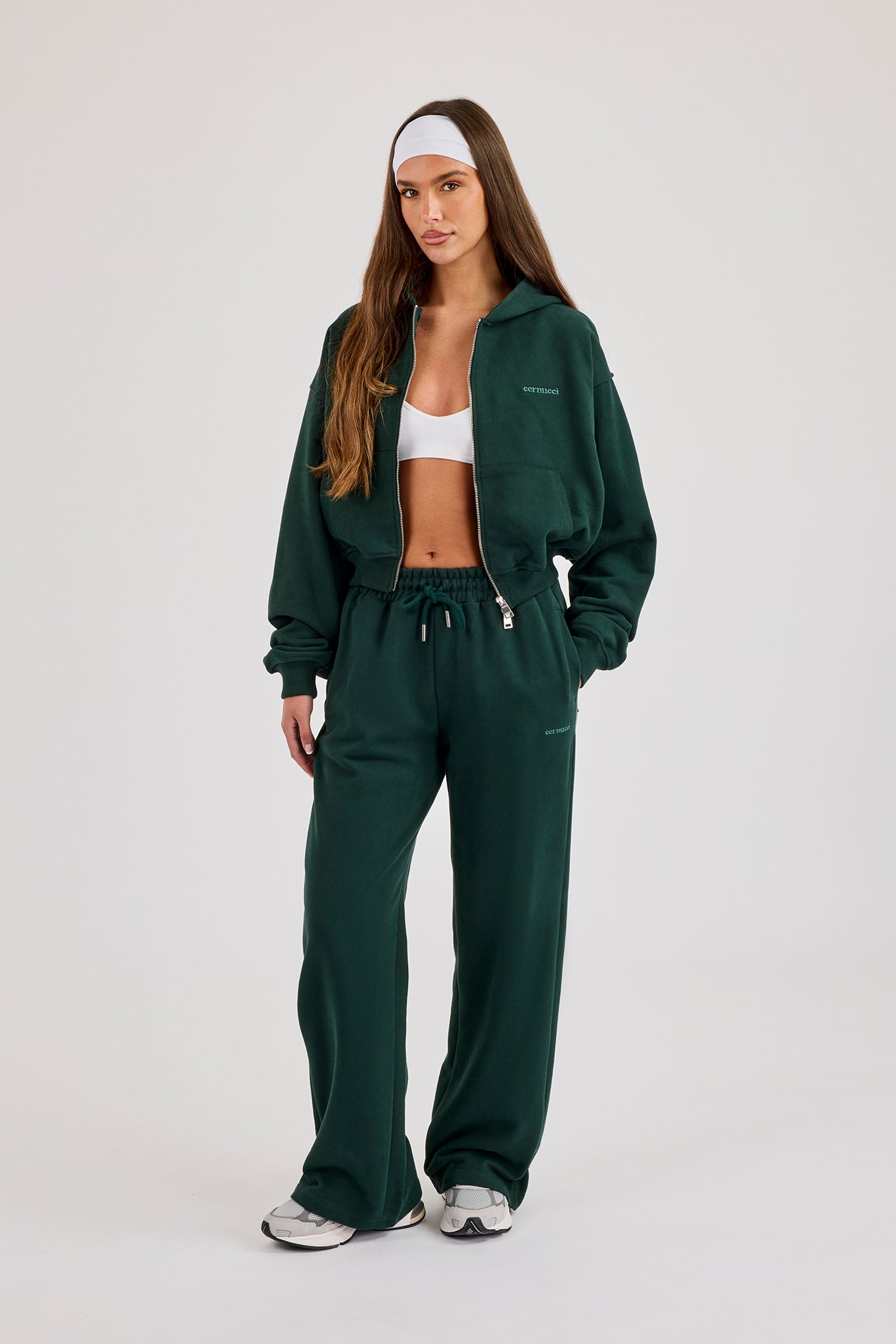 Cernucci Gekürzter Zip-Up-Hoodie & Wide-Leg-Jogger – Alpine Green