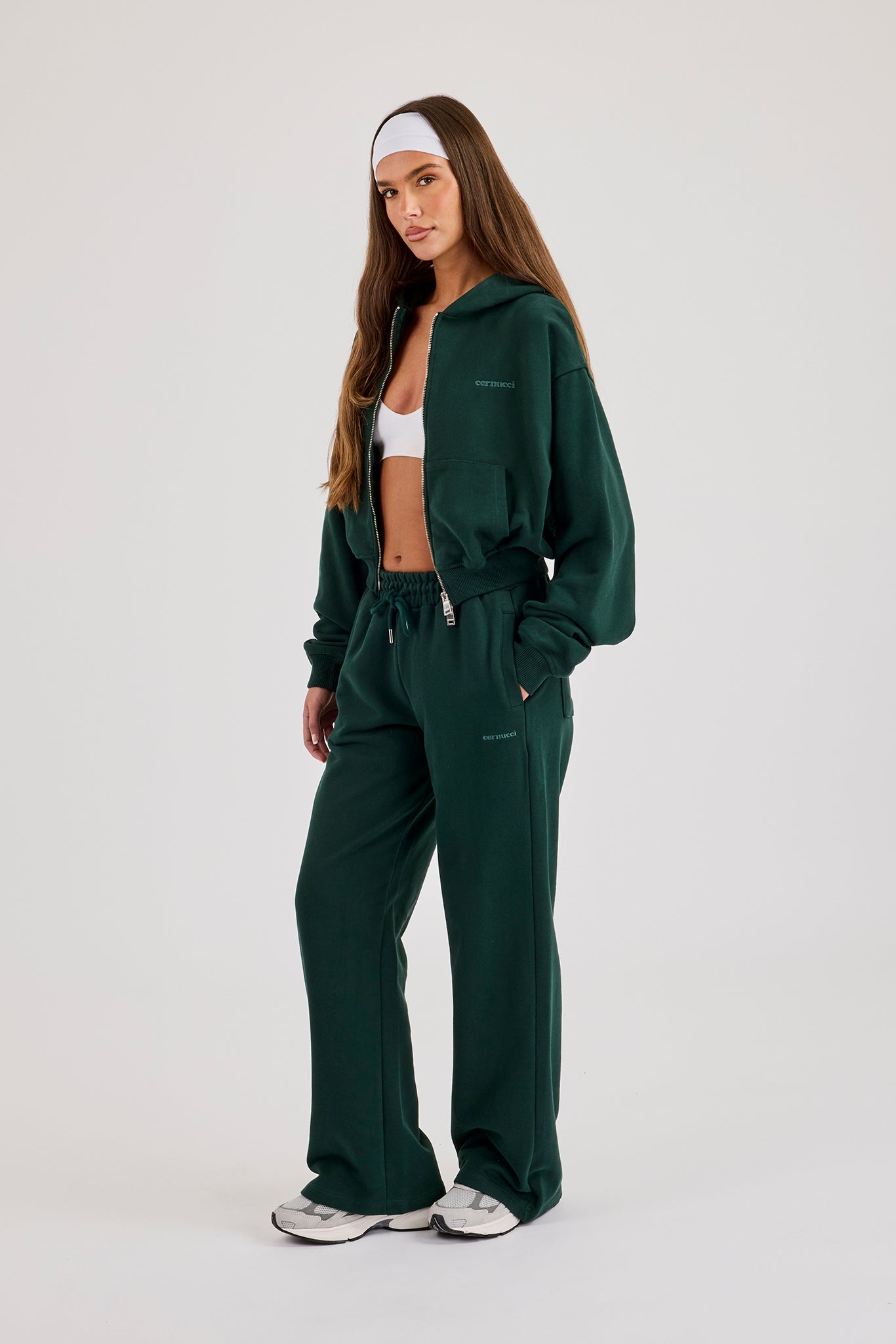 Cernucci Gekürzter Zip-Up-Hoodie & Wide-Leg-Jogger – Alpine Green