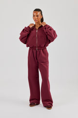 Cernucci Cropped Zip Through Hoodie & Wide Leg Jogger - Burgundy