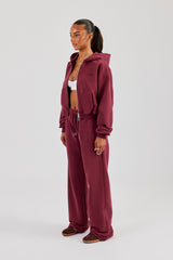 Cernucci Cropped Zip Through Hoodie & Wide Leg Jogger - Burgundy