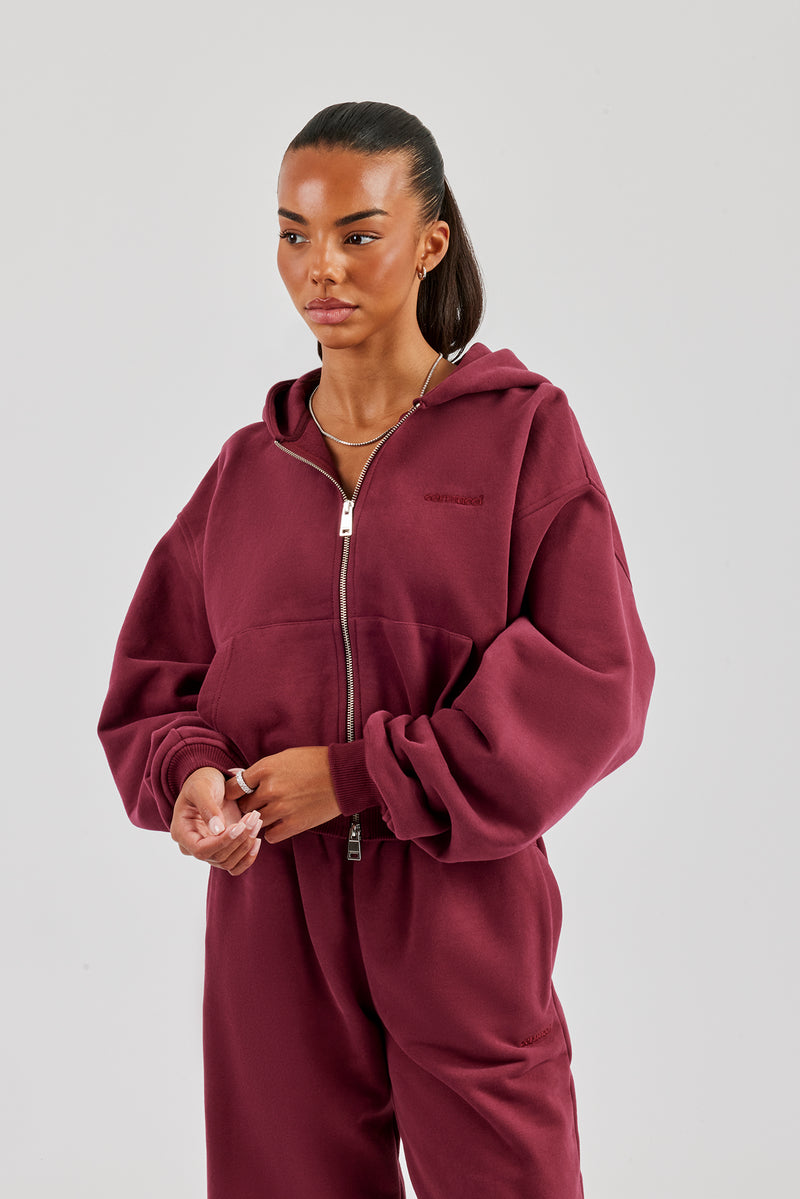 Cernucci Cropped Zip Through Hoodie - Burgundy
