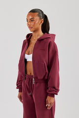 Cernucci Cropped Zip Through Hoodie - Burgundy