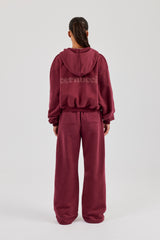 Cernucci Cropped Zip Through Hoodie & Wide Leg Jogger - Burgundy
