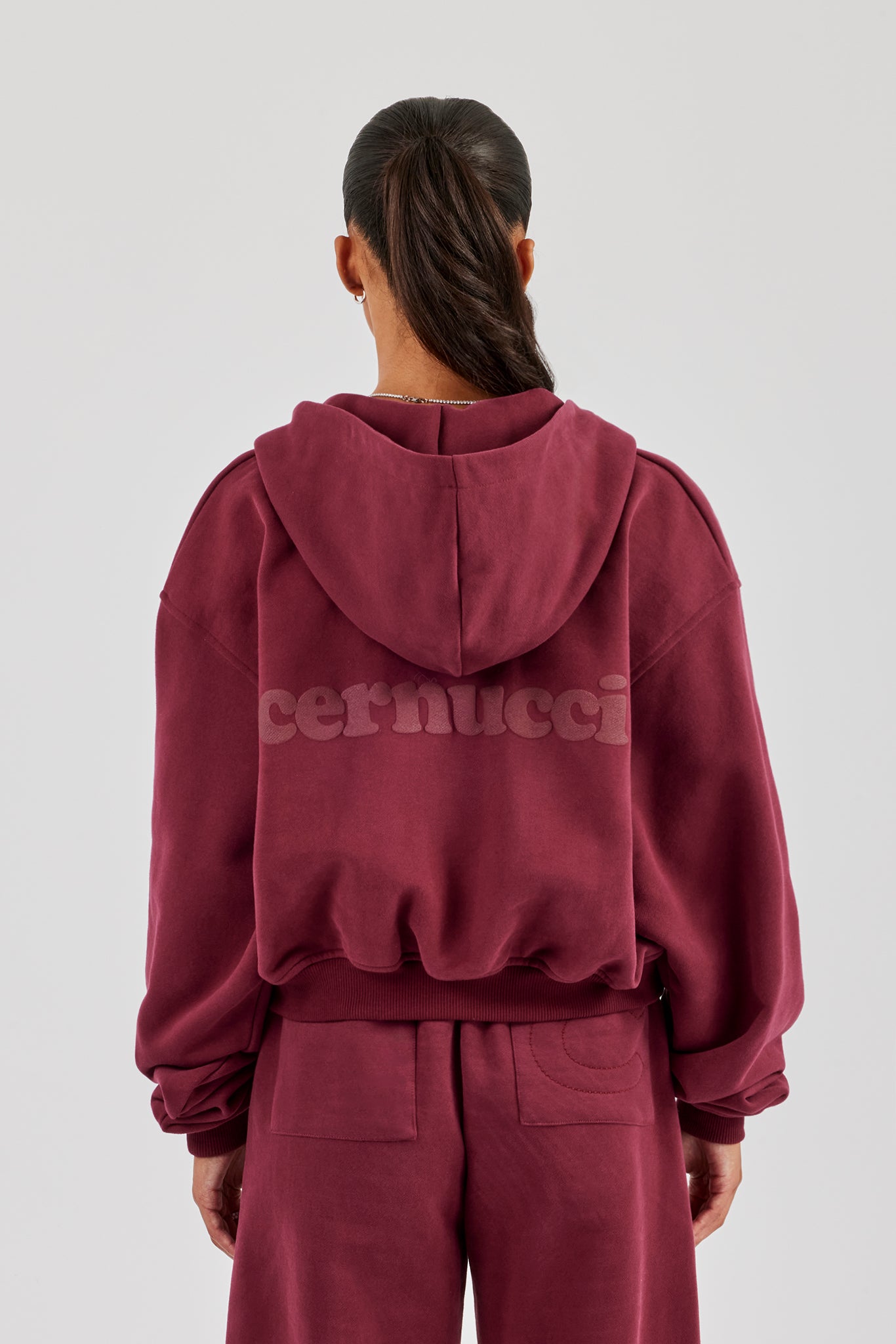 Cernucci Cropped Zip Through Hoodie - Burgundy