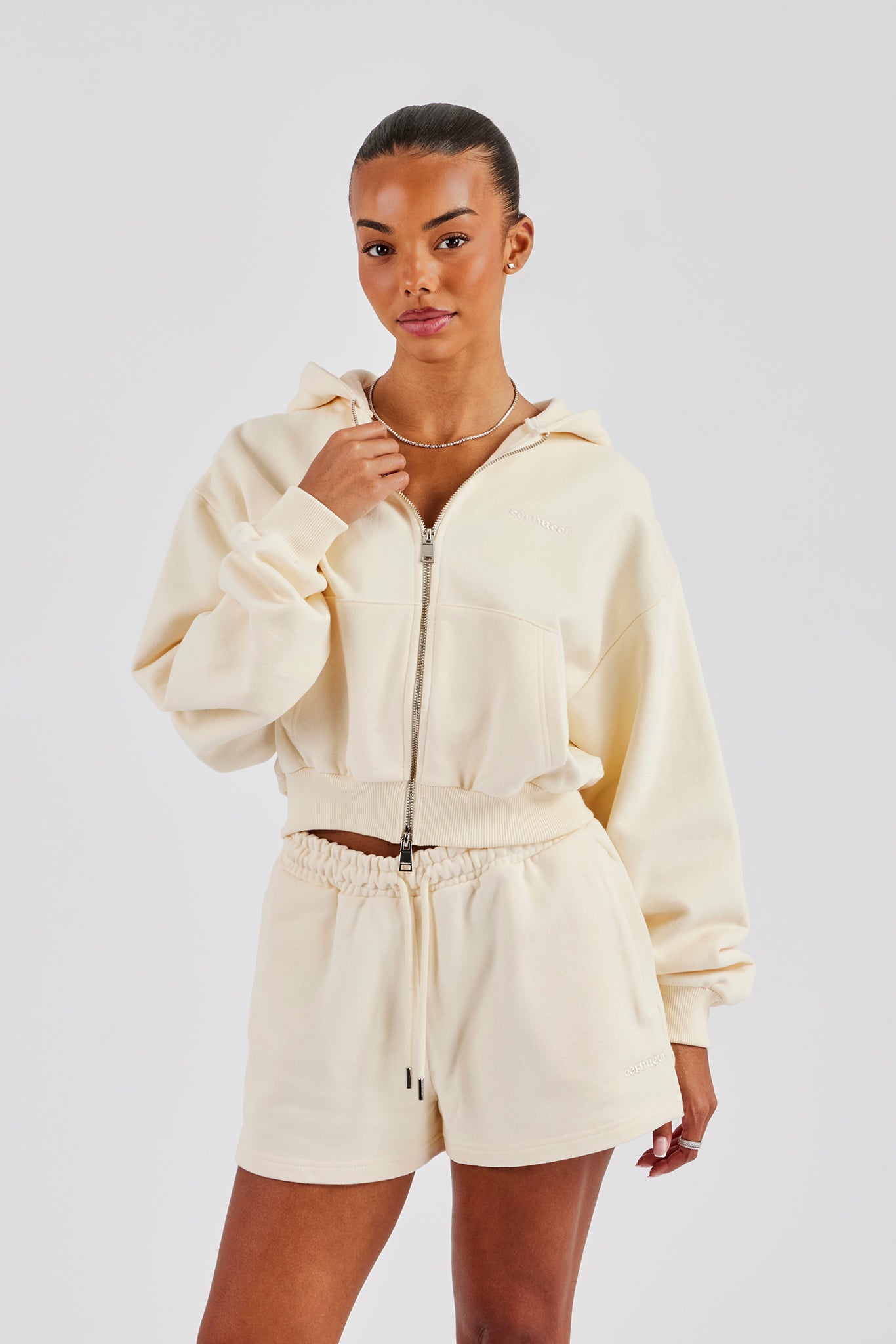 Cropped Zip Through Hoodie - Butter Yellow