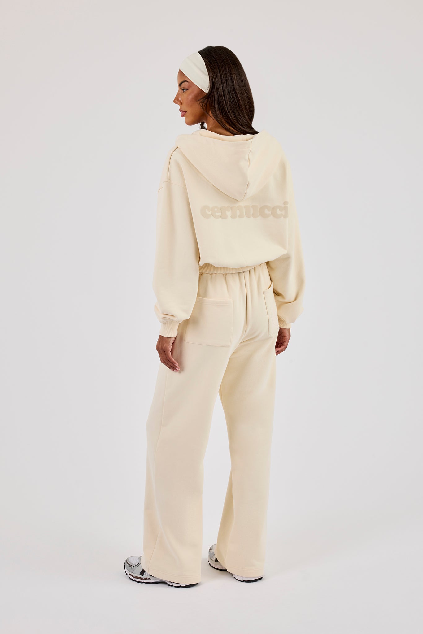 Cernucci Cropped Zip Through Hoodie & Wide Leg Jogger - Butter Yellow