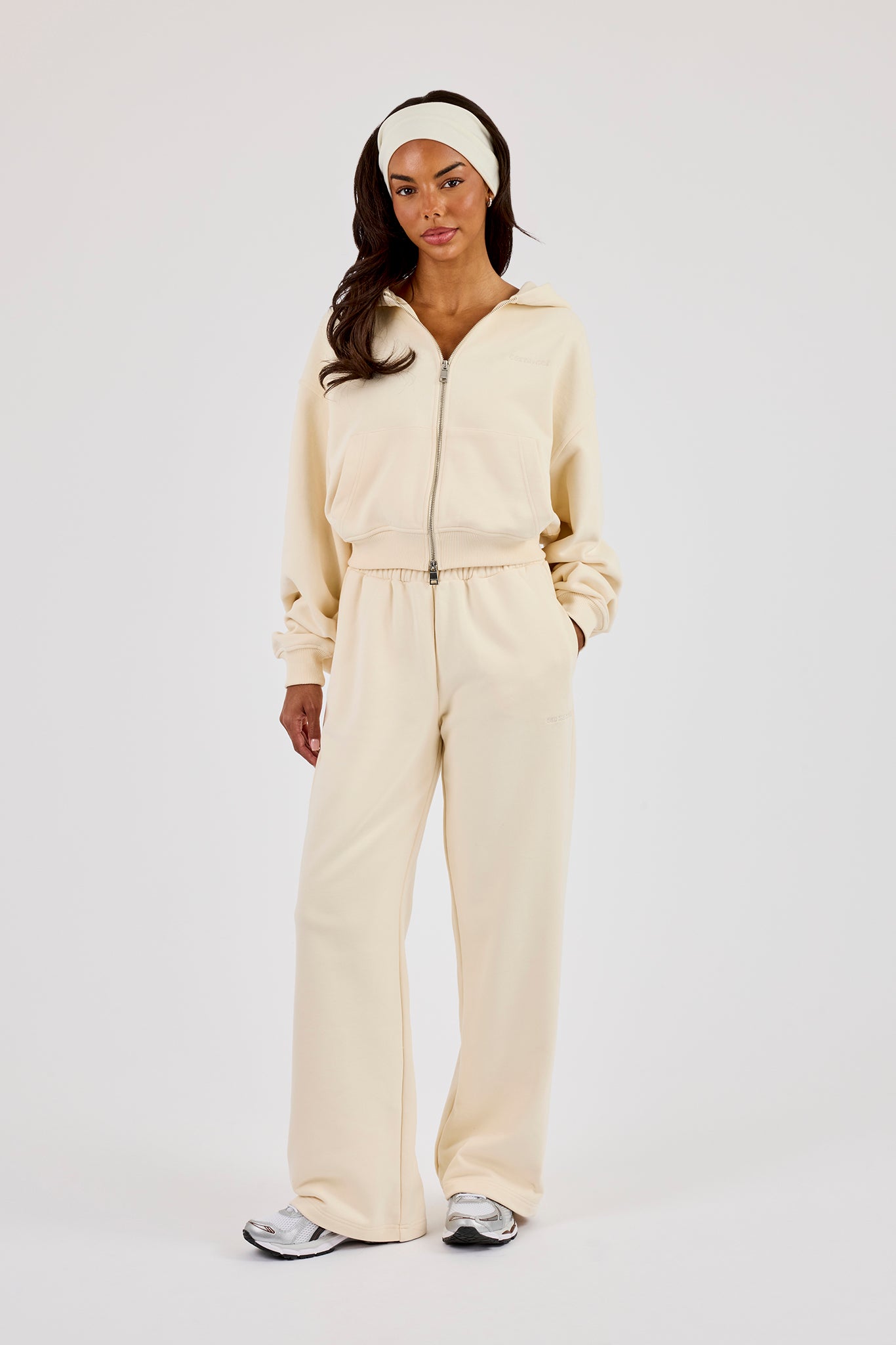 Cernucci Cropped Zip Through Hoodie & Wide Leg Jogger - Butter Yellow