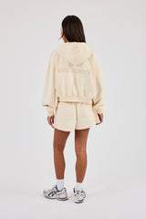 Cropped Zip Through Hoodie & Embroidered Short - Butter Yellow