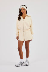 Cropped Zip Through Hoodie & Embroidered Short - Butter Yellow