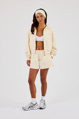 Cropped Zip Through Hoodie & Embroidered Short - Butter Yellow
