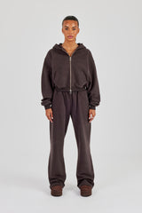 Cernucci Cropped Zip Through Hoodie & Wide Leg Jogger - Coffee
