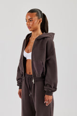Cernucci Cropped Zip Through Hoodie - Coffee