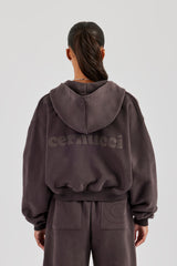 Cernucci Cropped Zip Through Hoodie - Coffee