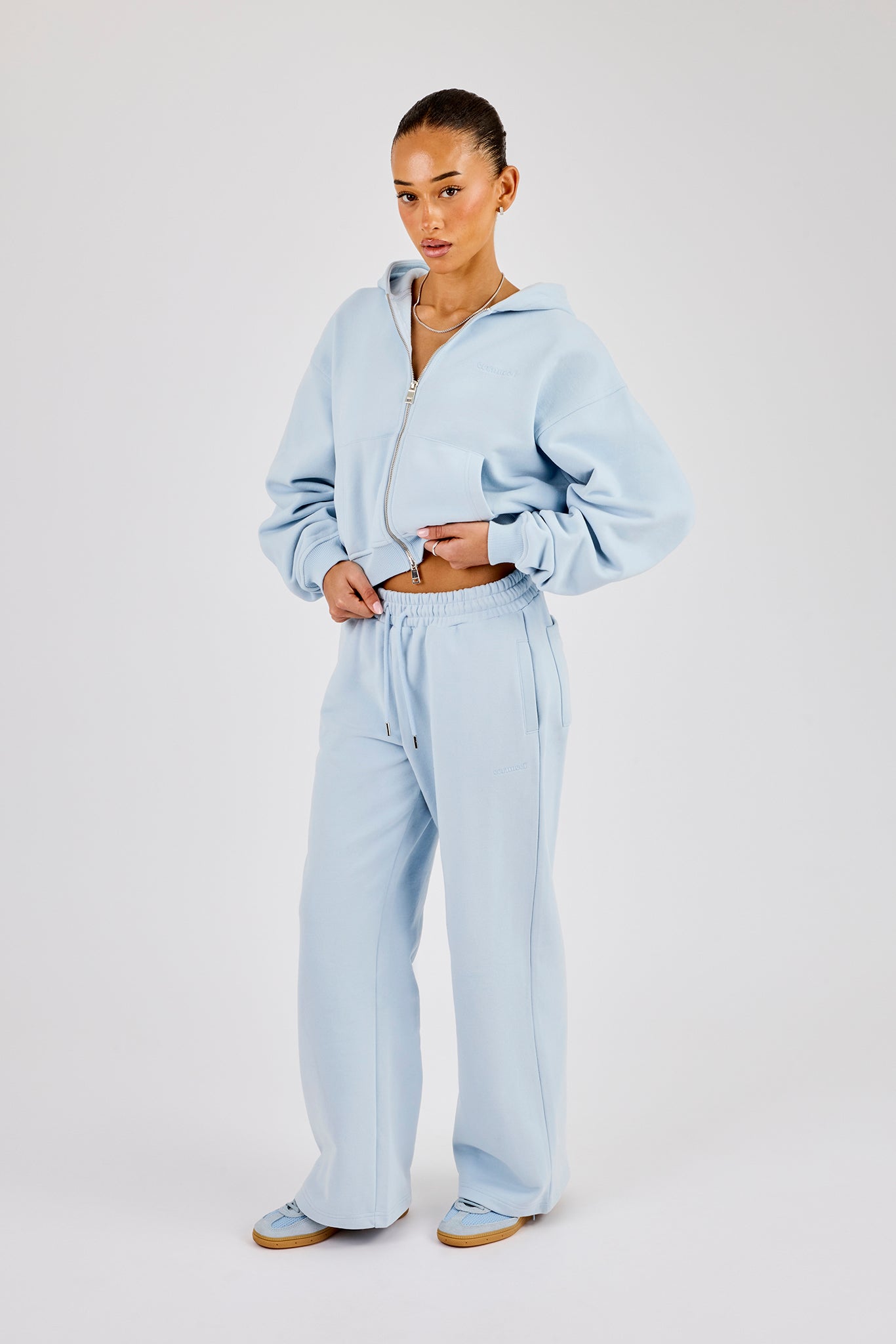 Cernucci Cropped Zip Through Hoodie & Wide Leg Jogger - Powder Blue