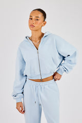 Cernucci Cropped Zip Through Hoodie - Hellblau