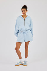 Cernucci Cropped Zip Through Hoodie & Embroidered Short - Powder Blue