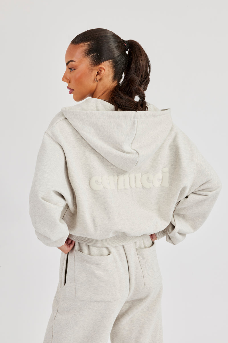 Cernucci Cropped Zip Through Hoodie - Aschgrau