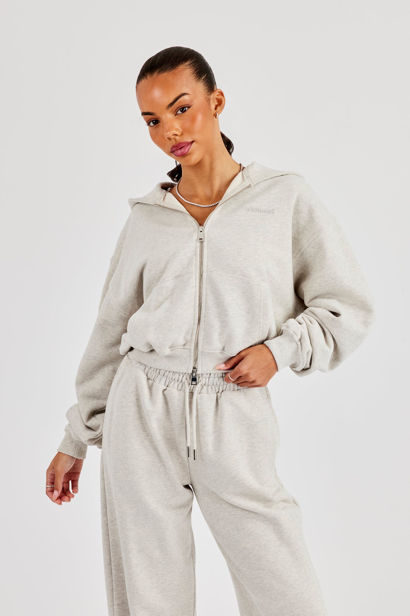 Cernucci Cropped Zip Through Hoodie - Ash Grey | Womens Hoodies