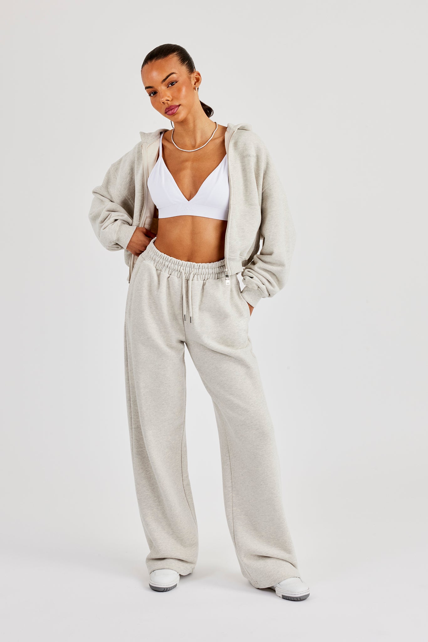 Damen-Jogginghose mit weitem Bein – Aschgrau