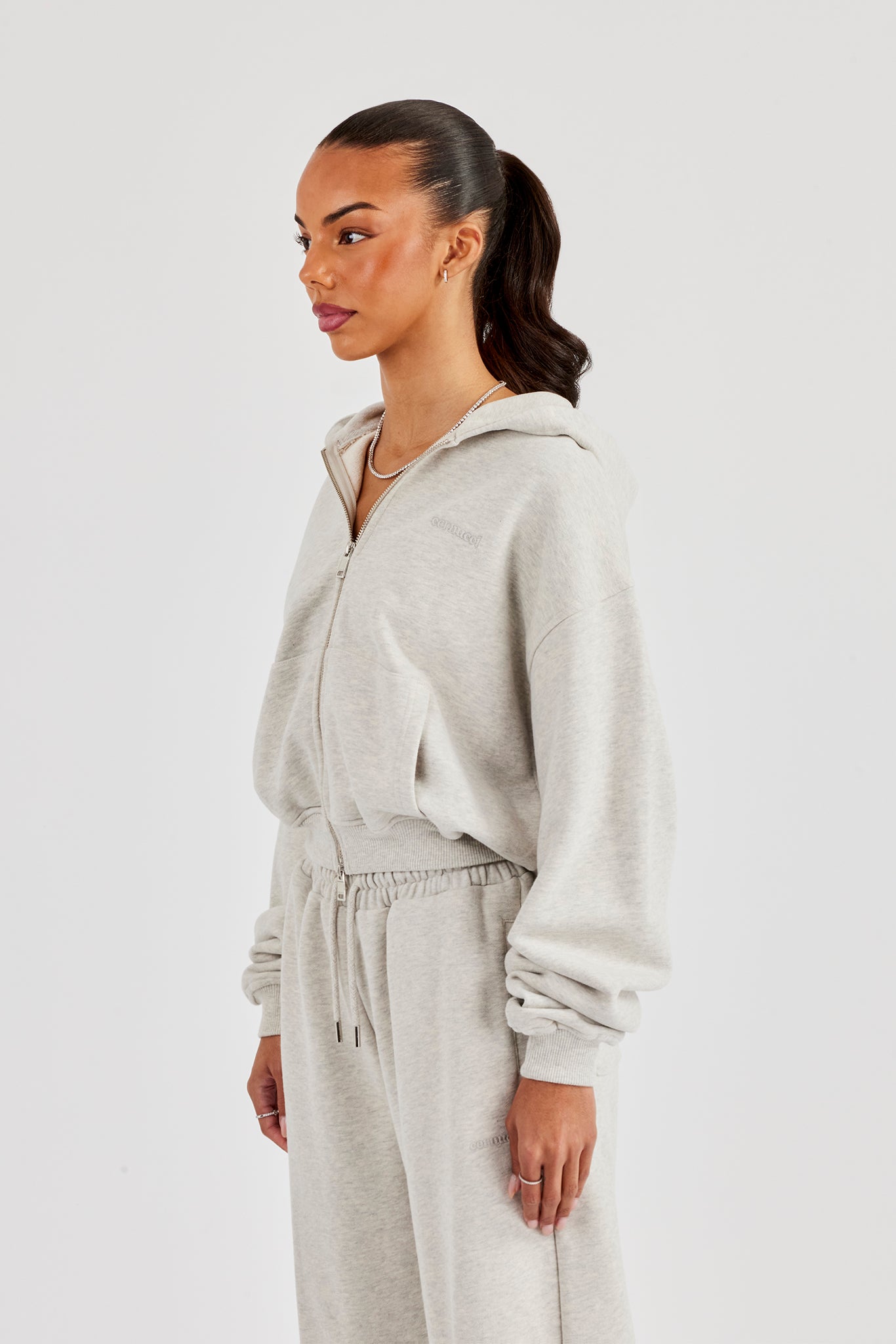 Cernucci Cropped Zip Through Hoodie - Aschgrau