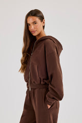 Cernucci Cropped Zip Through Hoodie - Midnight Mocha