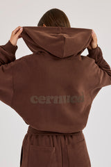 Cernucci Cropped Zip Through Hoodie - Midnight Mocha