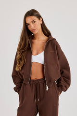 Cernucci Cropped Zip Through Hoodie - Midnight Mocha