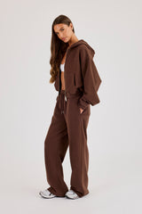 Cernucci Cropped Zip Through Hoodie & Wide Leg Jogger - Midnight Mocha