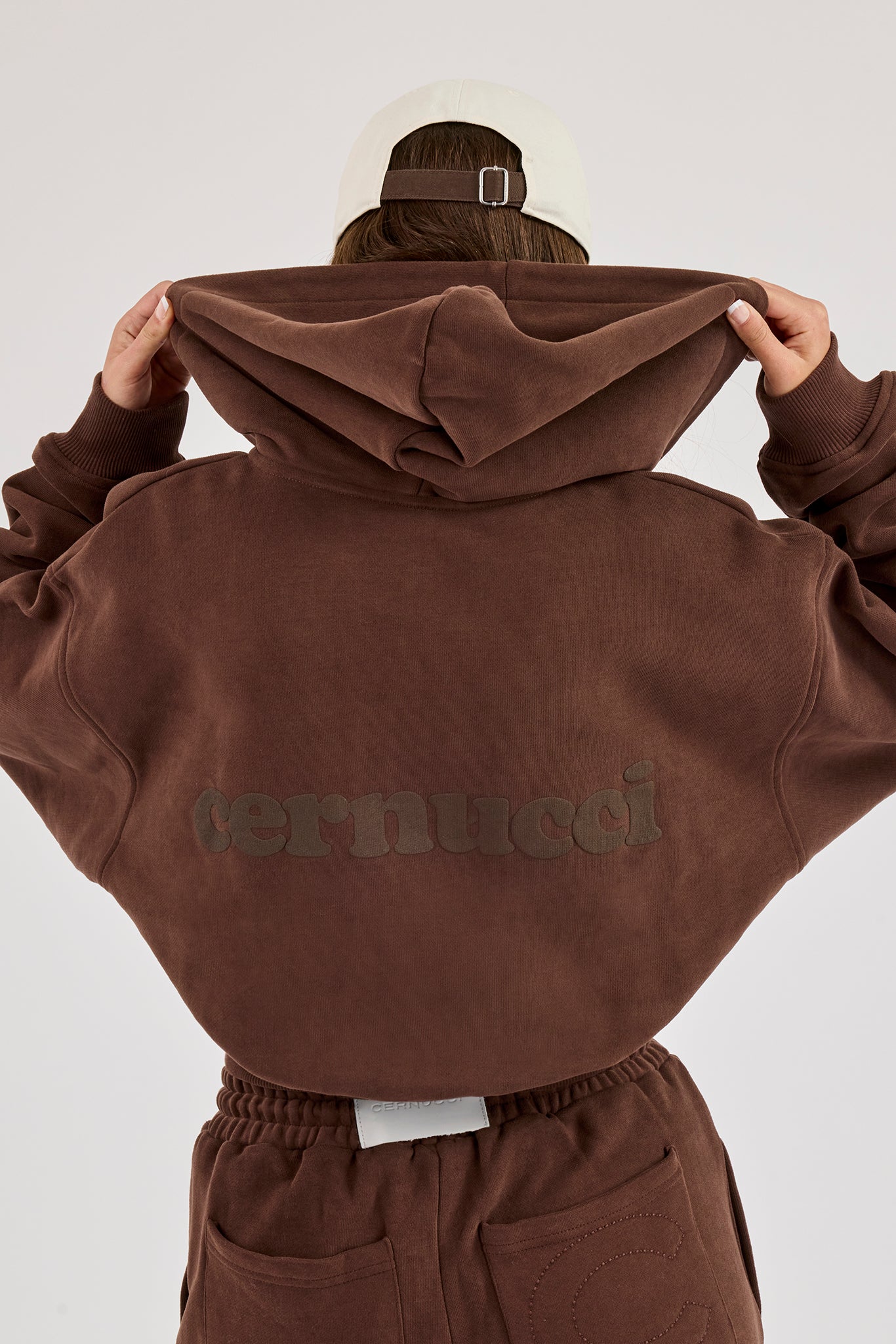 Cernucci Cropped Zip Through Hoodie - Midnight Mocha