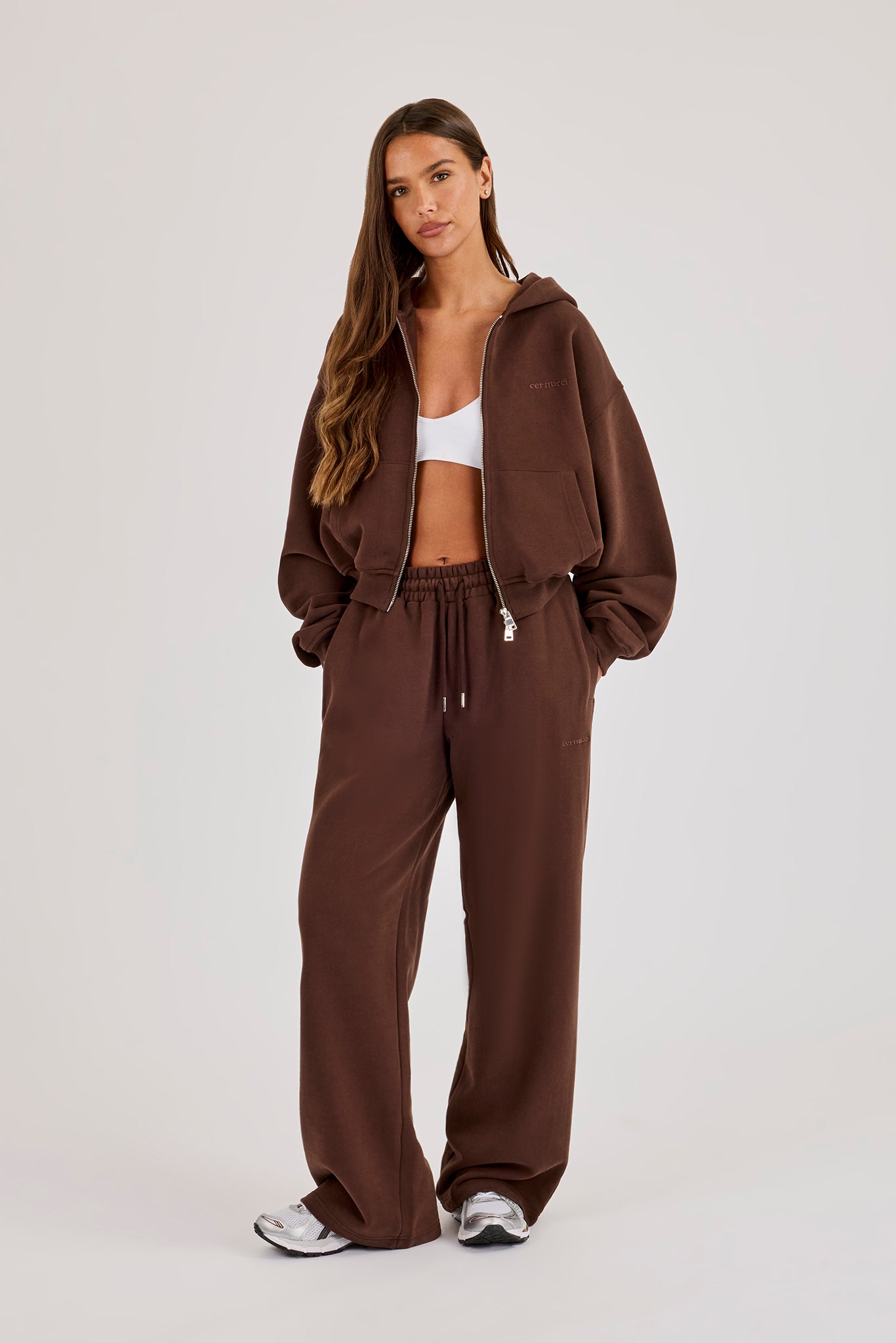 Cernucci Cropped Zip Through Hoodie - Midnight Mocha