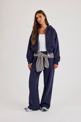 Cernucci Cropped Zip Through Hoodie & Wide Leg Jogger - Navy