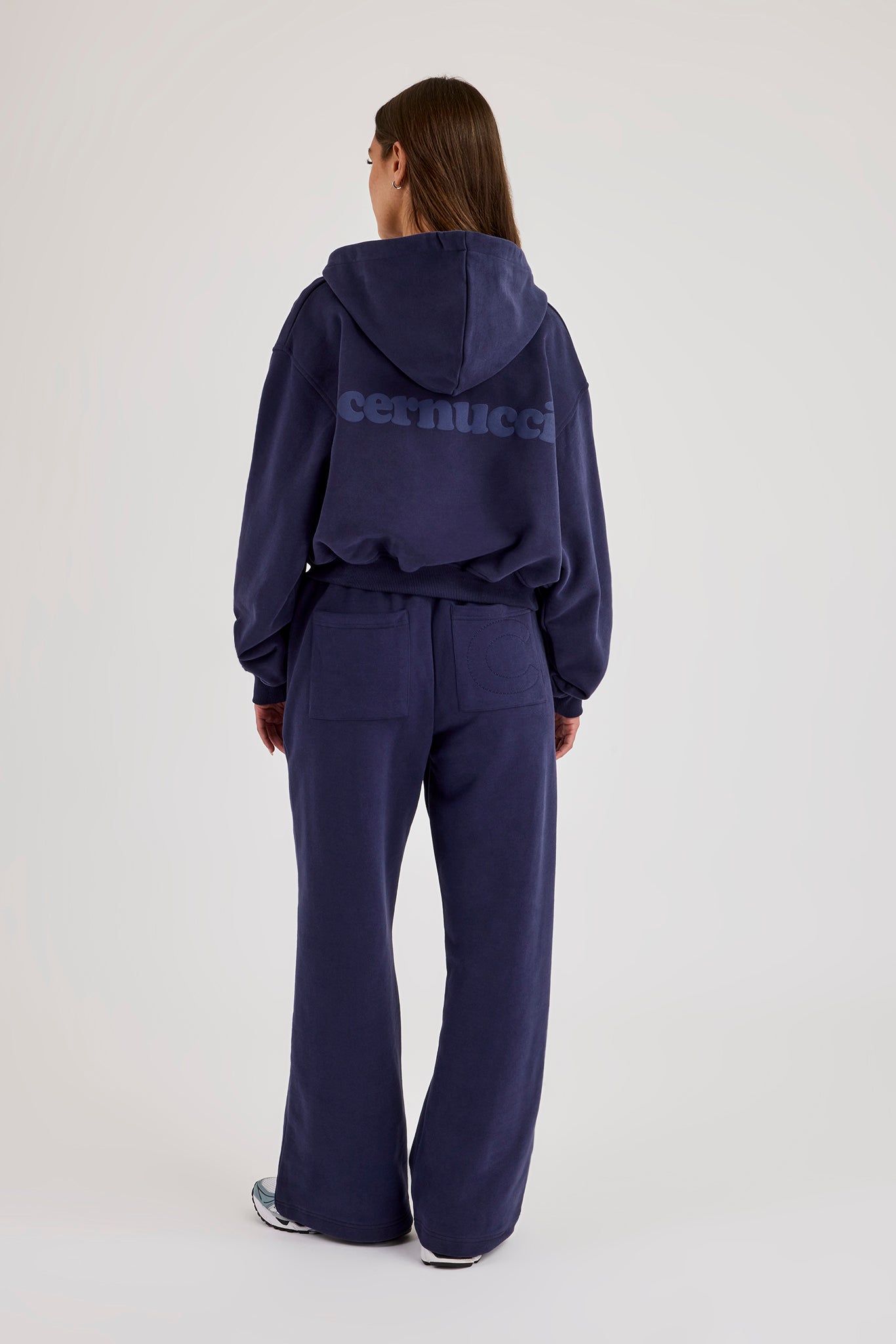 Cernucci Cropped Zip Through Hoodie & Wide Leg Jogger - Navy