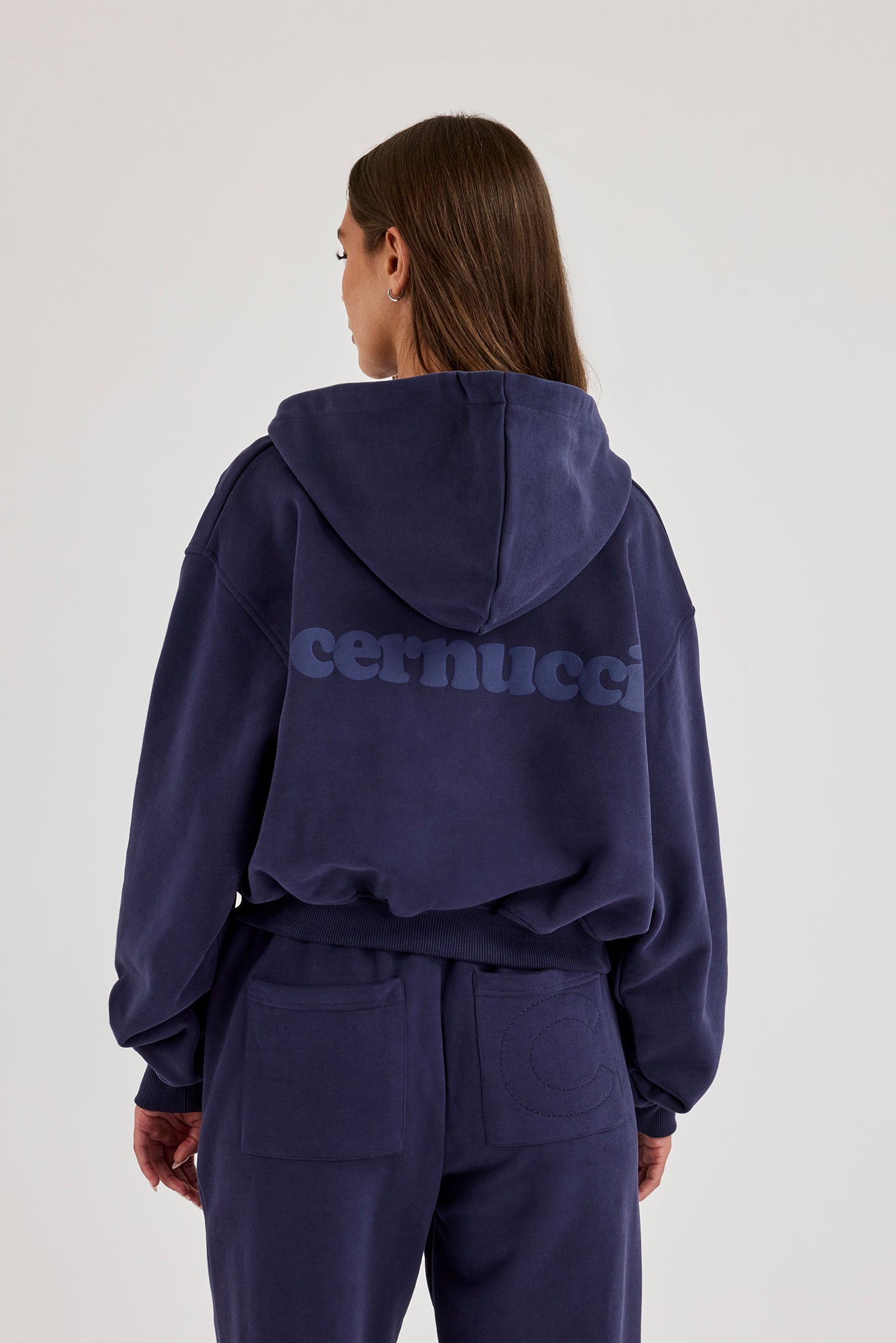 Cernucci Cropped Zip Through Hoodie - Navy