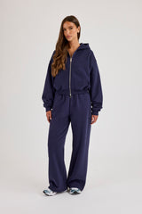 Cernucci Cropped Zip Through Hoodie & Wide Leg Jogger - Navy
