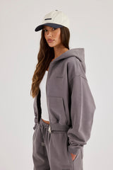 Cernucci Cropped Zip Through Hoodie - Onyx Mist
