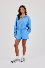 Cernucci Cropped Zip Through Hoodie & Embroidered Short - Riviera Blue