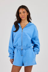 Cernucci Cropped Zip Through Hoodie - Riviera Blue