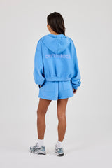 Cernucci Cropped Zip Through Hoodie & Embroidered Short - Riviera Blue